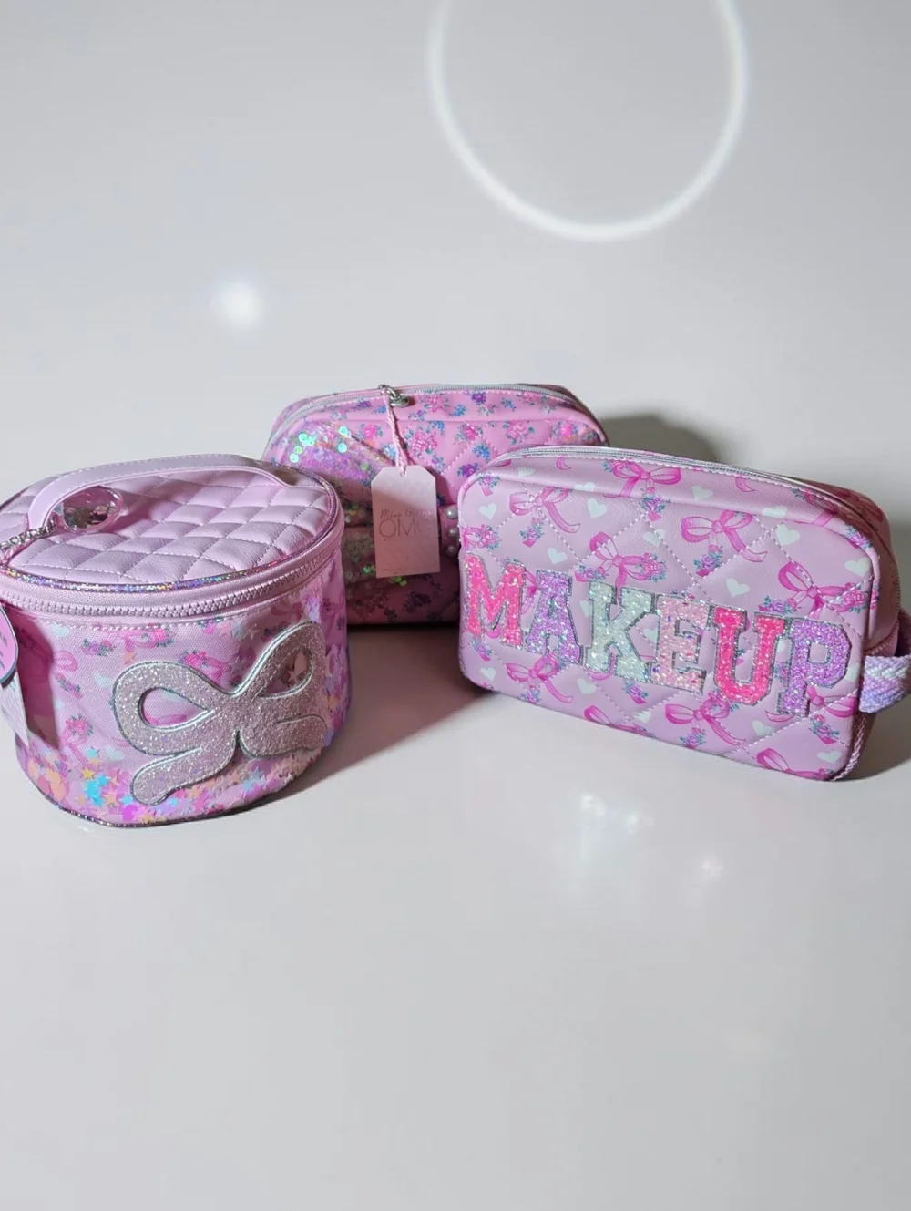 Nwt Miss Gwen Makeup Bag Trio Set - Glitter Bow Design